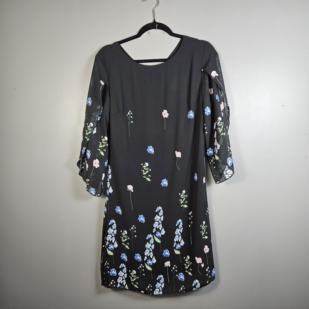 Grace Karin Womens M Shift Dress Split‎ Bell Sleeve Floral Botanical Print Black